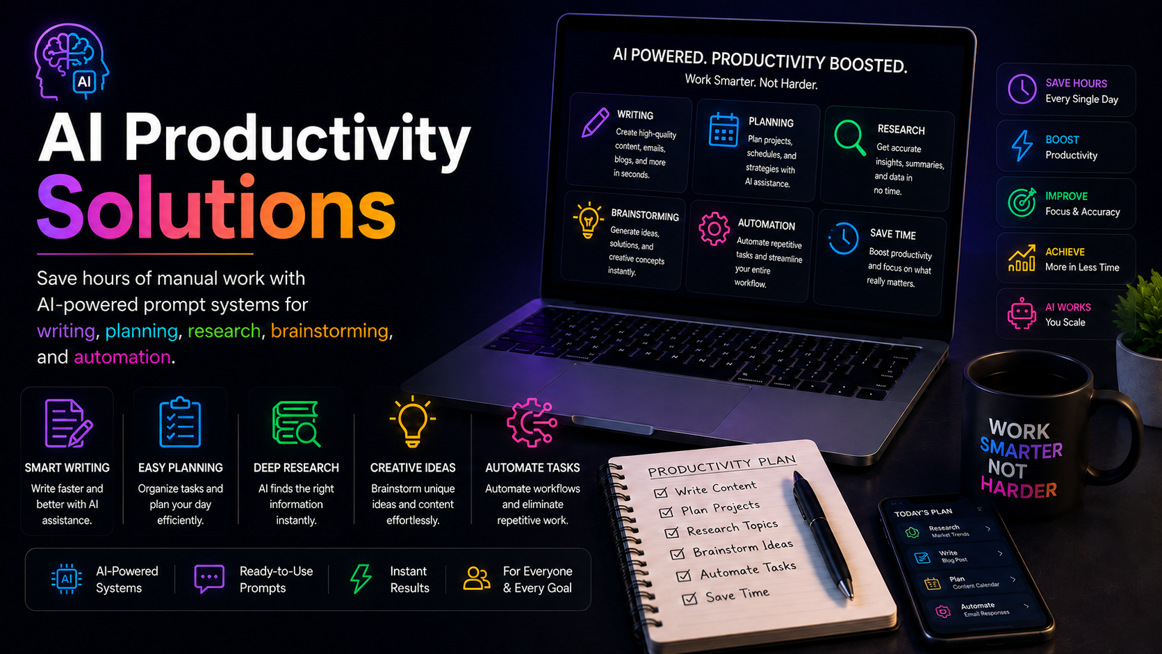 AI Productivity Solutions for writing, planning, research, brainstorming, and automation