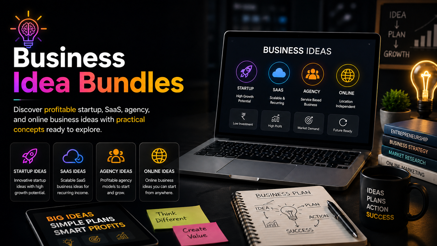 Business Idea Bundles for startup, SaaS, agency, and online business ideas
